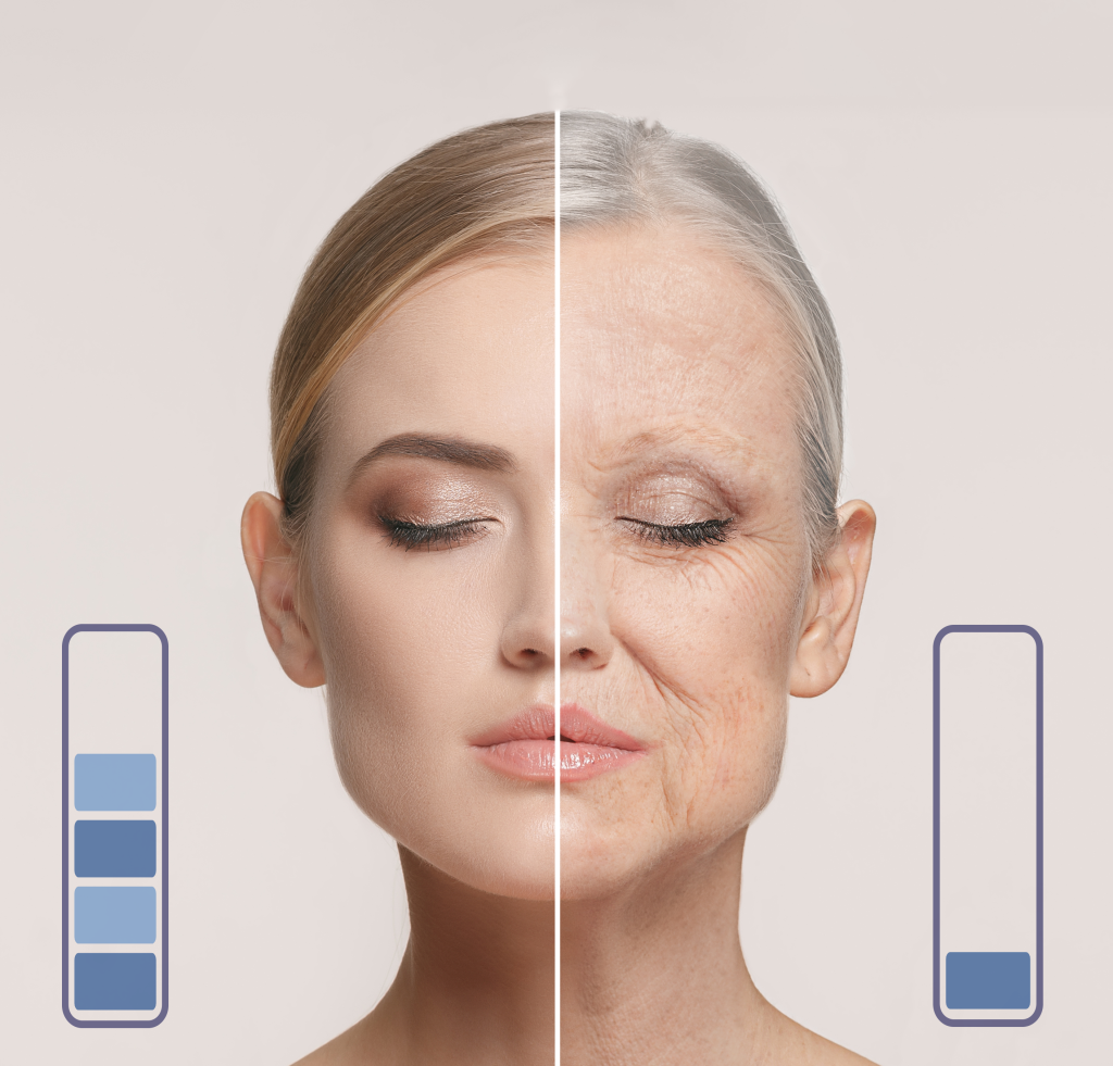 Woman with a battery to represent declining energy